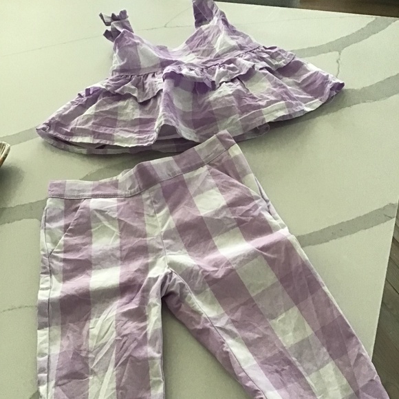 Little Girl Janie and Jack Purple Gingham Pant Set Size 2T - Picture 2 of 8